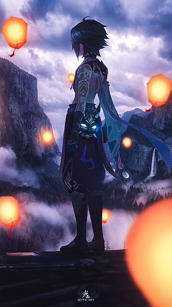 XIAO シャオ, cloud, sky, xiao genshin impact, art, lisa genshin impact, instagram, montain, genshin impact, anime HD phone wallpaper