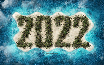 2022 New Year, tropical island, Happy New Year 2022, 2022 summer background, 2022 islands background, 2022 concepts, 2022 greeting card HD wallpaper