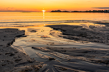 Nature, Sunset, Sea, Sand, Coast, Glare HD wallpaper