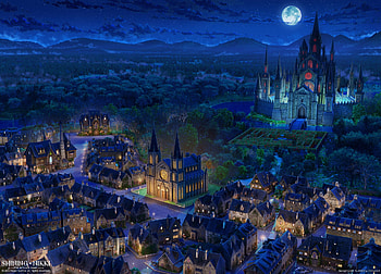 Moonlight castle, blue, night, fantasy, moon, art, arseniy chebynkin, luna, castle HD wallpaper
