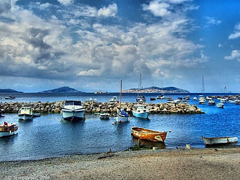 my blue, blue, sea, boat, sky HD wallpaper