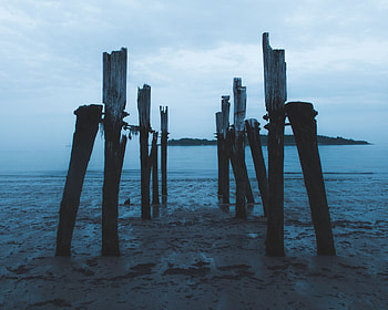 Nature, Sea, Night, Twilight, Shore, Bank, Pier, Dusk, Ruin, Ruins HD wallpaper