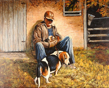 All He Has Is His Dogs, barn, old man, love, dogs, faithful, puppies HD wallpaper