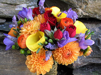Flowers, Stones, Roses, Bouquet, Calla, Dahlias, Composition, Callas HD wallpaper