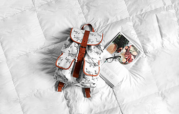 Miscellanea, Miscellaneous, Bed, Backpack, Rucksack, Glasses, Spectacles, Magazine, Journal HD wallpaper