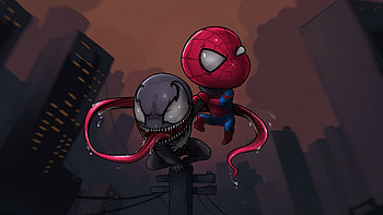 Chibi Spider Venom, spiderman, venom, superheroes, artist, artwork HD wallpaper