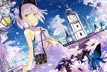 Yellow eyed girl in a white dress, girl in a white, Yellow eyed, anime, dress HD wallpaper