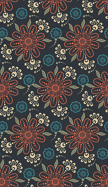 Pattern, floral, orange-blue flowers, abstract HD phone wallpaper