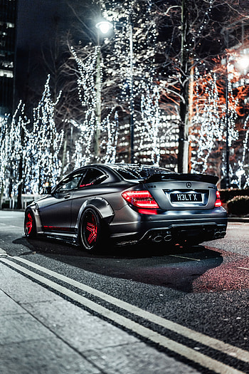 Cars, Lights, Car, Christmas, Machine, Grey, Mercedes, Street, Mercedes-Benz C63 Amg HD phone wallpaper