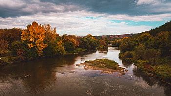 Autumn in Bulgaria, colors, trees, landscape, clouds, sky, water, forest, reflections, fall HD wallpaper