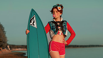 Dva Overwatch Beach Cosplay , dva-overwatch, overwatch, games, cosplay HD wallpaper