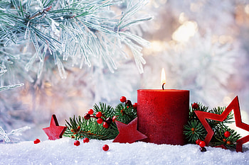 Christmas decoration, branch, holiday, frost, decoration, candle, christmas, snow, beautiful HD wallpaper