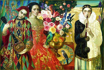 :), olga suvorov, flute, art, bird, man, girl, people, woman, instrument, painting, flower, pictura HD wallpaper