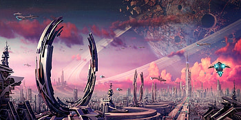 City, Transport, Fantasy, Ships, Rings, Planet, Fiction, That's Incredible, Crater, Constructions, Facilities HD wallpaper