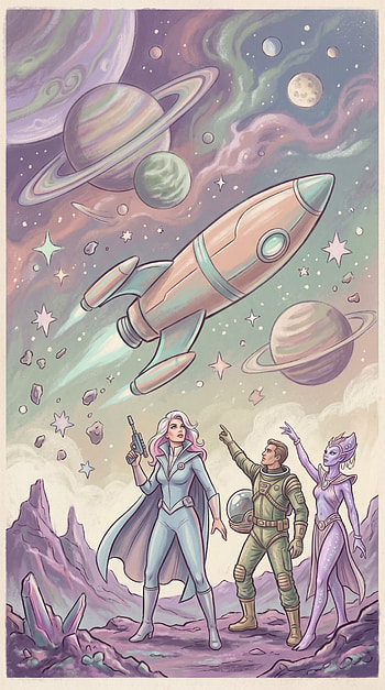 Pastel Cosmic Voyage — Soft , Rocket, Astronaut, Alien HD phone wallpaper