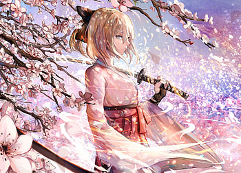 Sakura saber, katana, cherry blossom, anime HD wallpaper