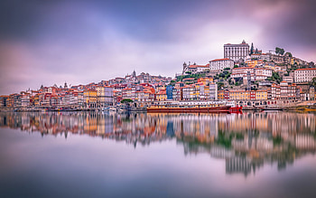 Douro River, Porto, evening, sunset, Porto panorama, Porto cityscape, Historical part of Porto, Portugal HD wallpaper