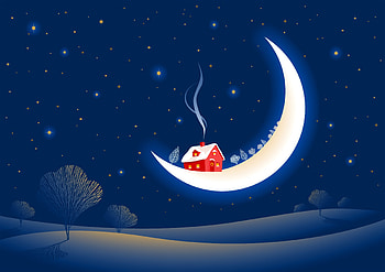 Winter, Trees, Art, Smoke, Stars, Snow, Month, Small House, Lodge, Fabulously HD wallpaper