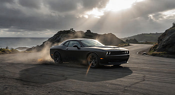 Midnight Drift: Black Dodge Challenger — Quad, Dodge Challenger, Black, Road, Drifting HD wallpaper