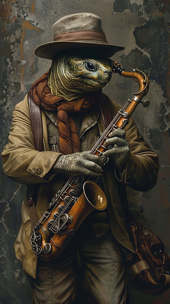 Jazzy Turtle Saxophonist, turtle, scarf HD phone wallpaper
