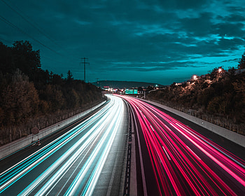 Night, Lights, Dark, Road, Turn, Long Exposure HD wallpaper
