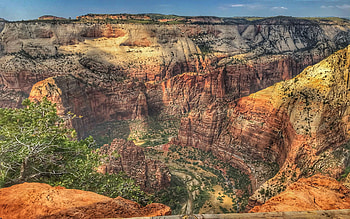 Zion National Park Looking at Angels Landing, utah, landscape, sky, rocks, usa, canyons HD wallpaper