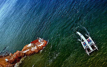 Nature, Water, Sea, Building, Shore, Bank, Break, Precipice, Construction, Sailboat, Sailfish, Angle, Corner, From Above, Above HD wallpaper