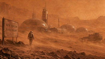 Mars Colony — Crimson Frontier Habitat, Abstract, 3D, Neon, Sphere HD wallpaper
