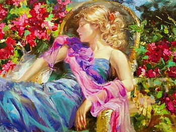 rest, garden, girl, painting HD wallpaper
