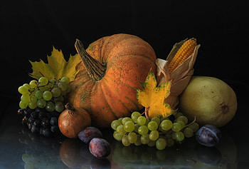 *** Autumn harvest ***, grapes, pumpkin, autumn, nature, harvest HD wallpaper
