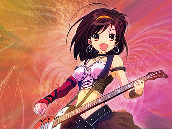 The Rockstar, fireworks, anime, stage, guitar, female HD wallpaper