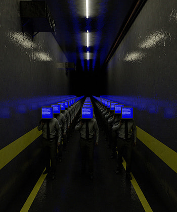 People, Art, Corridor, Codes, Monitors, Crowd, Society HD phone wallpaper