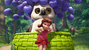 Tinker Bell and the Legend of the NeverBeast (2014), tinkerbell, baby, disney, berry, owl, the legend of the neverbeast, fairy, basket, purple, fantasy, fawn, green, movie, fruit HD wallpaper
