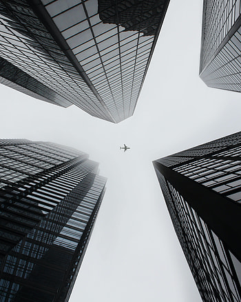 Sky, Building, Miscellanea, Miscellaneous, Skyscrapers, Plane, Airplane HD phone wallpaper