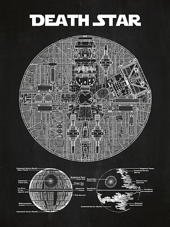 Star Wars Death Star Blueprint Graphic Art Poster in Chalkboard/White Ink … HD phone wallpaper