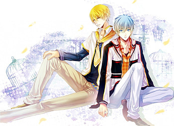 Kuroko n Ryouta, tetsuya kuroko, blond hair, blonde, kuroko, cute, sport, basket, short hair, blonde hair, male, handsome, plain, sexy, white, blond, hot, blue hair, kise ryouta, kuroko no basket, simple, boy, sportman, anime, guy HD wallpaper