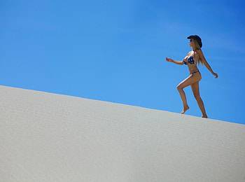 Beach Cowgirl, Blue Sky, Sexy, Model, Sand HD wallpaper