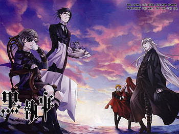 The Living, The Dead, and The Damned, tea, sebastian, undertaker, sunrise, demon, shinigami, grell, ciel, anime, kuroshitsuji, cool, butler, ocean HD wallpaper
