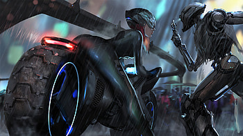 Cyberpunk Bike Girl Robot, artist, artwork, artstation HD wallpaper