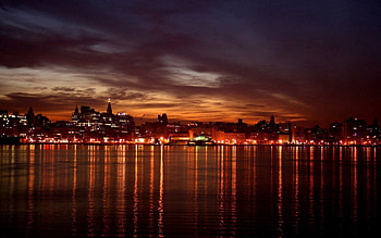 Landscape, Cities, Water, Houses, Sky, Building, Lights, Reflection, Skyscrapers, Evening, View, Bay, Embankment, Quay HD wallpaper