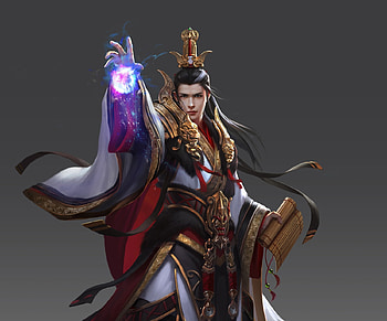 Mage, asian, li miao, man, wizard, hand, 3q studio, fantasy, luminos HD wallpaper