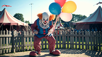 Creepy Clown at a Circus holding Balloonss, clown HD wallpaper