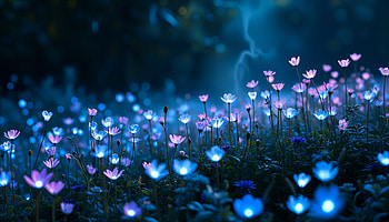 Aesthetic Flowers in : A Dreamy Floral Landscape, aesthetic flowers, flower, glow, nature, night HD wallpaper