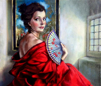 Germany Girl With Hand Fan, Girl, Red, Woman, Hand Fan, Germany, Female HD wallpaper