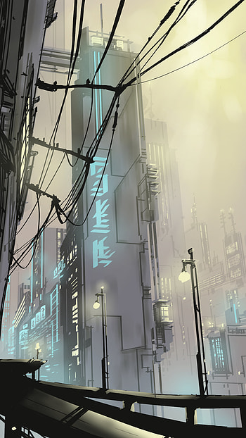 Art, City, Vector, Building, Lights, Lanterns, Wires, Wire HD phone wallpaper