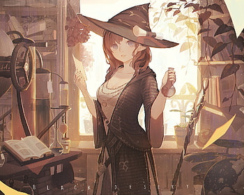 Witch, Magic, blue eyes, cute, anime girl, original HD wallpaper