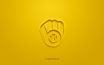 Milwaukee Brewers emblem, creative 3D logo, yellow background, American baseball club, MLB, Milwaukee, USA, Milwaukee Brewers, baseball, Milwaukee Brewers insignia HD wallpaper