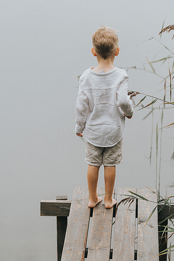 Water, Lake, Pier, Miscellanea, Miscellaneous, Child, Cane, Reed HD phone wallpaper