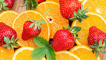 Strawberries and orange, Fruits HD wallpaper