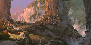 Enchanted Mountain City – Stunning Fantasy, fantasy, city, fantasy city HD wallpaper